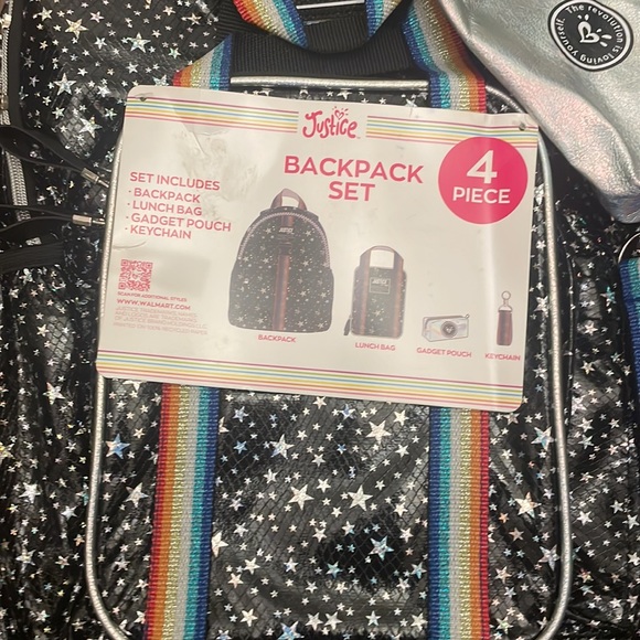 Justice Girls Backpack, Lunch Tote and Pencil Case, 3-Piece Set Black Star Print - Picture 3 of 6